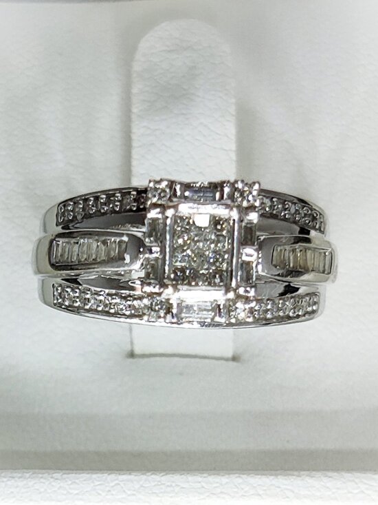 JWBR Jewelry - 10k White Gold Princess Baguette Diamond Cluster Engagement Wedding Ring Size 7